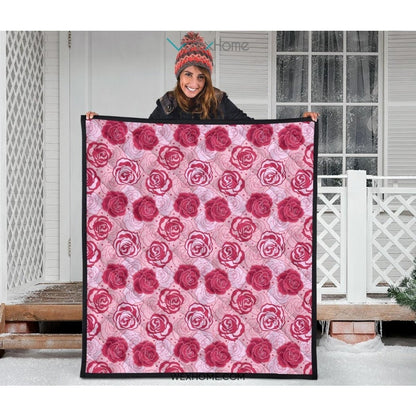 Rose Pattern Print Design 02 Premium Quilt