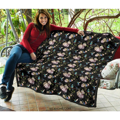 Hummingbird Pattern Print Design 03 Premium Quilt