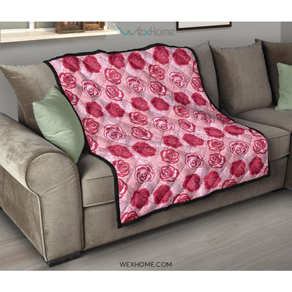 Rose Pattern Print Design 02 Premium Quilt
