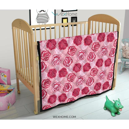 Rose Pattern Print Design 02 Premium Quilt