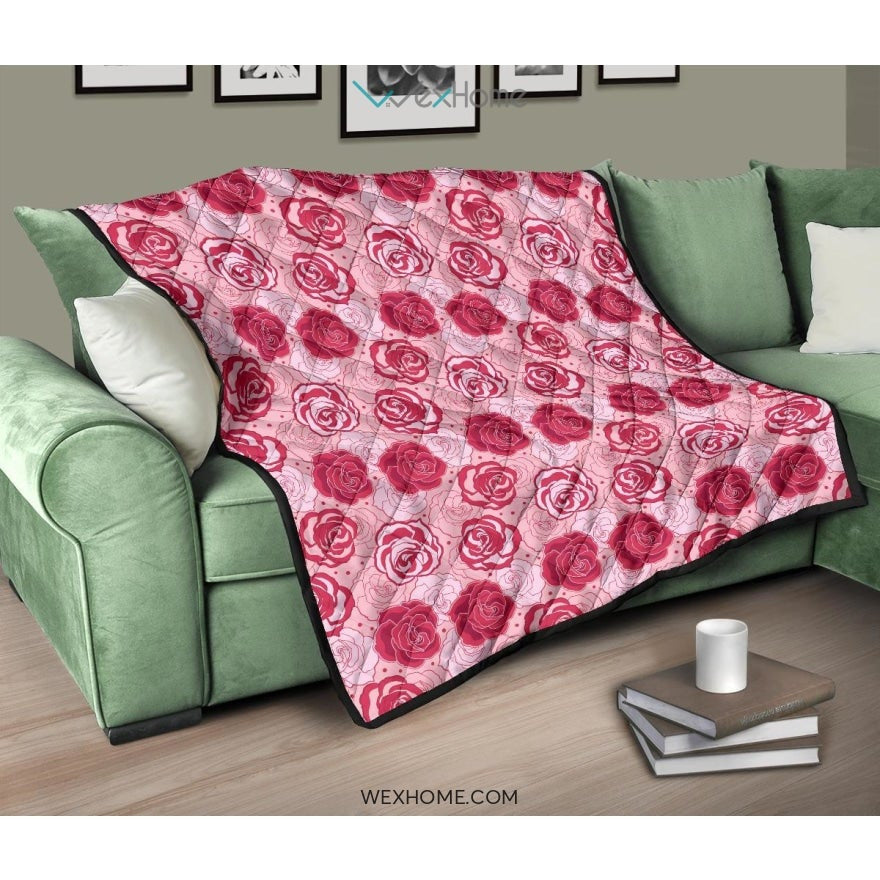 Rose Pattern Print Design 02 Premium Quilt