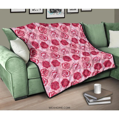 Rose Pattern Print Design 02 Premium Quilt