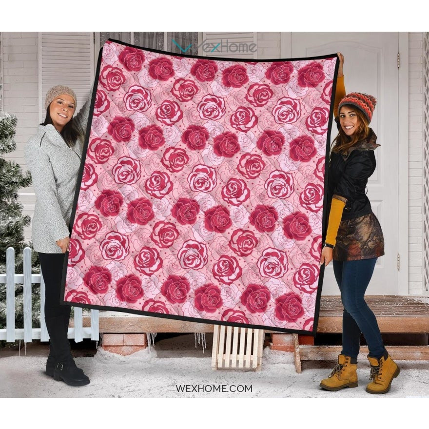 Rose Pattern Print Design 02 Premium Quilt