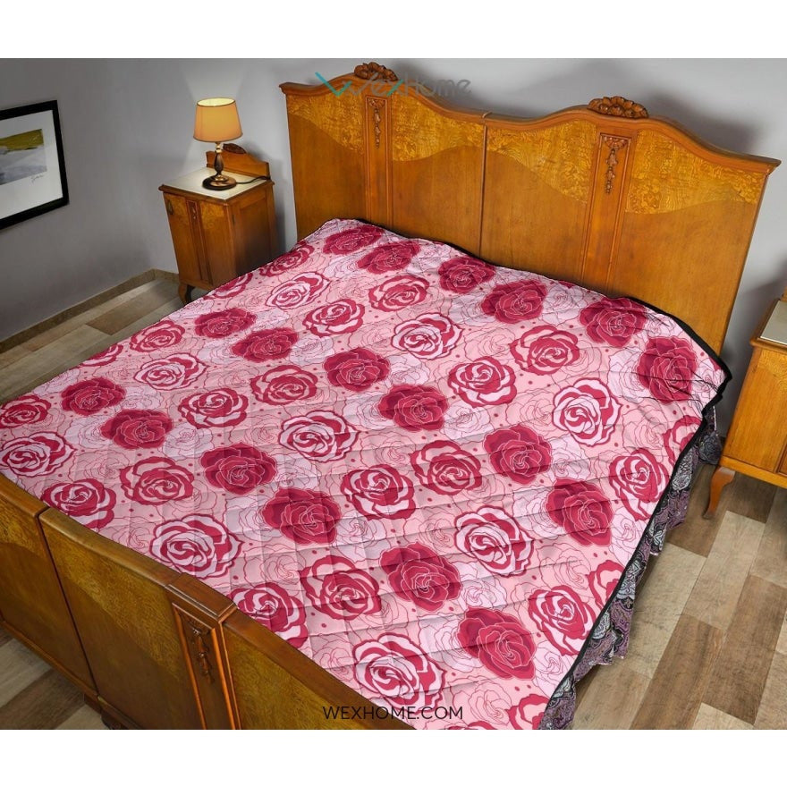 Rose Pattern Print Design 02 Premium Quilt