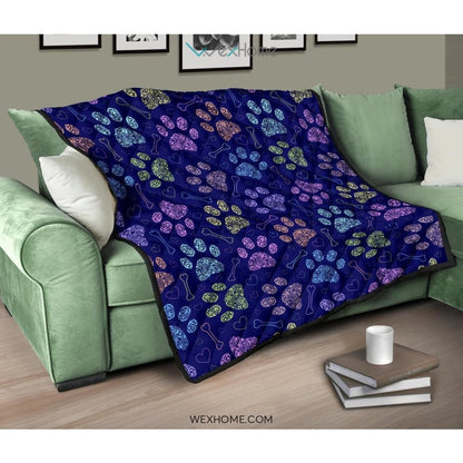 Dog Paws Pattern Print Design 02 Premium Quilt