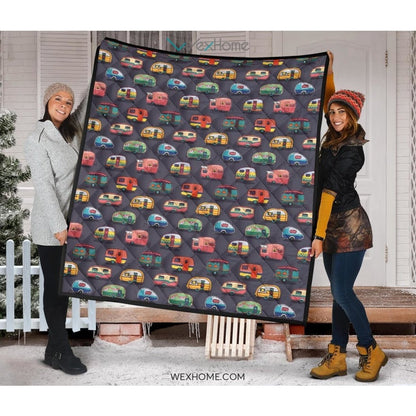 Camper Van Pattern Print Design 02 Premium Quilt