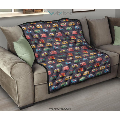 Camper Van Pattern Print Design 02 Premium Quilt