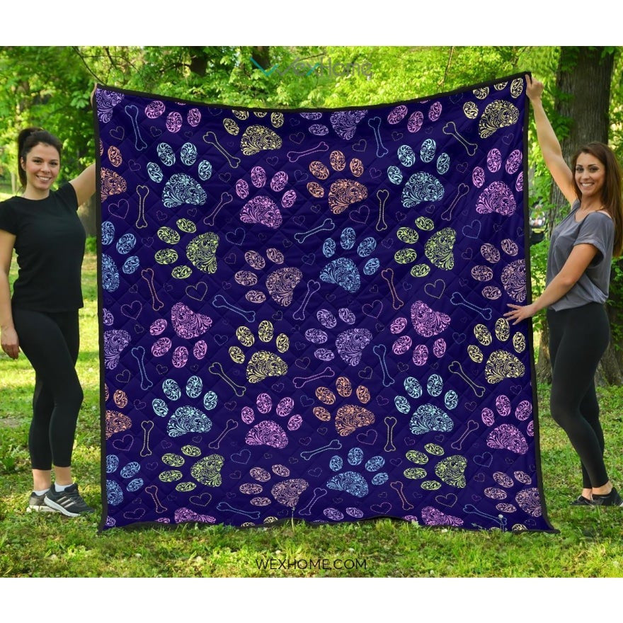 Dog Paws Pattern Print Design 02 Premium Quilt