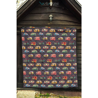Camper Van Pattern Print Design 02 Premium Quilt