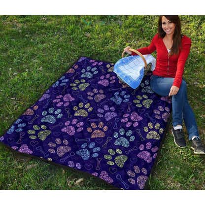Dog Paws Pattern Print Design 02 Premium Quilt