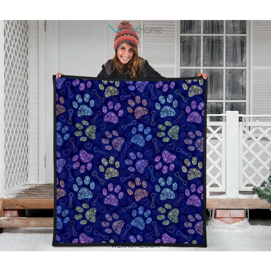 Dog Paws Pattern Print Design 02 Premium Quilt