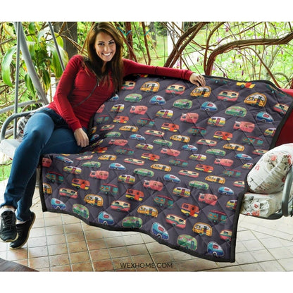 Camper Van Pattern Print Design 02 Premium Quilt