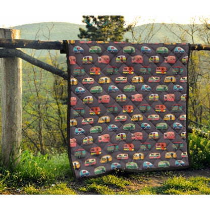 Camper Van Pattern Print Design 02 Premium Quilt