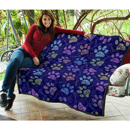 Dog Paws Pattern Print Design 02 Premium Quilt