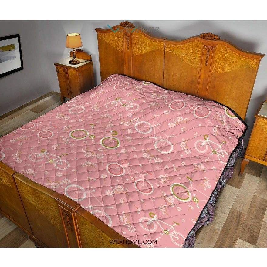 Bicycle Pattern Print Design 02 Premium Quilt