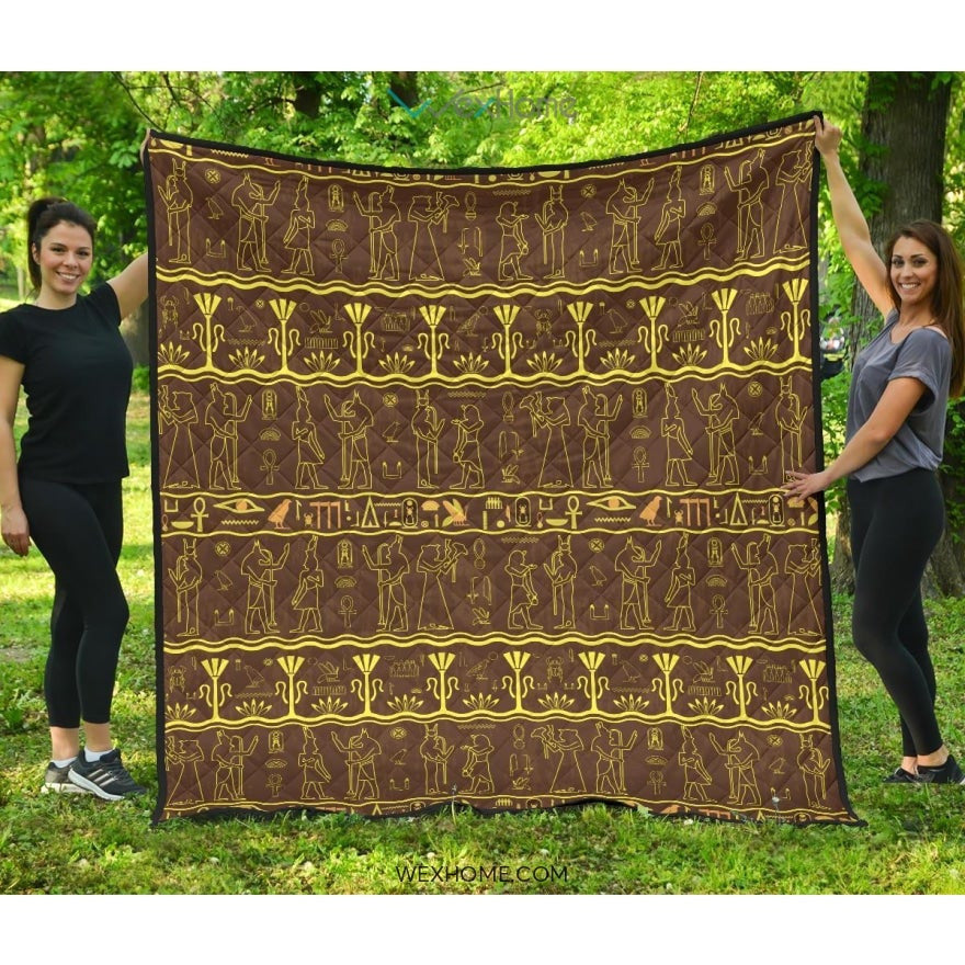 Egypt Hieroglyphics Pattern Print Design 03 Premium Quilt