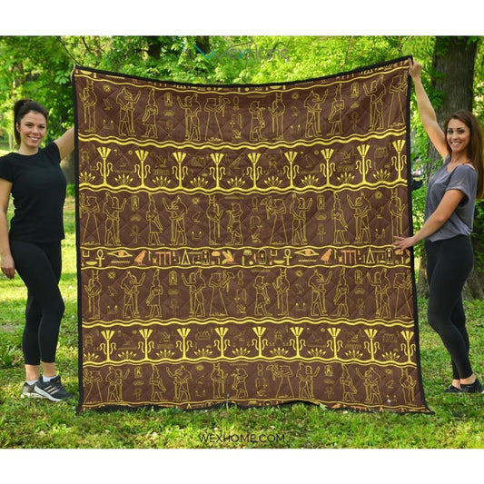 Egypt Hieroglyphics Pattern Print Design 03 Premium Quilt