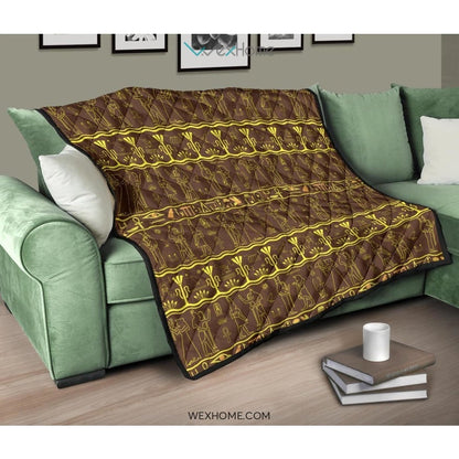 Egypt Hieroglyphics Pattern Print Design 03 Premium Quilt