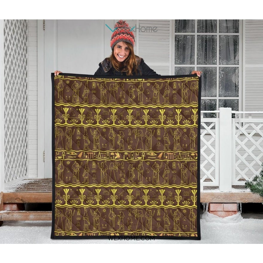Egypt Hieroglyphics Pattern Print Design 03 Premium Quilt