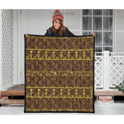 Egypt Hieroglyphics Pattern Print Design 03 Premium Quilt
