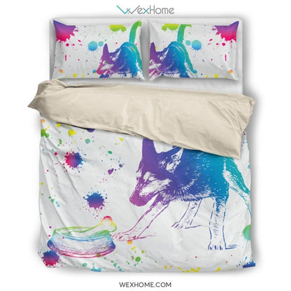 German Shepherd Watercolor White Background Bedding Set