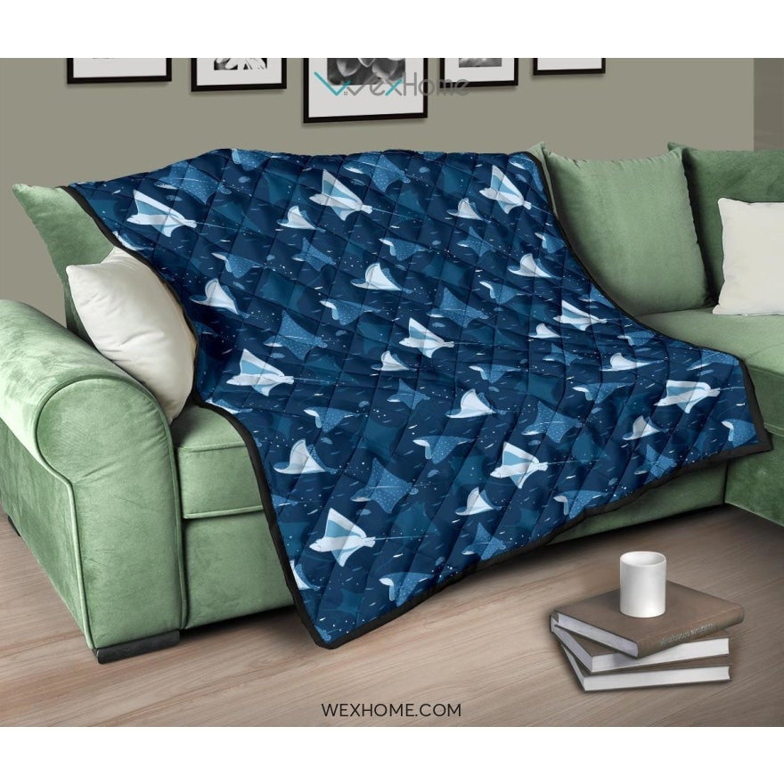 Stingray Pattern Print Design 04 Premium Quilt