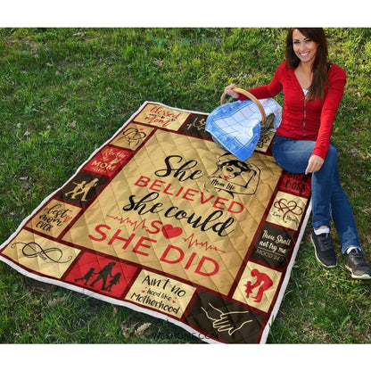 She Believed She Could Mom Premium Quilt