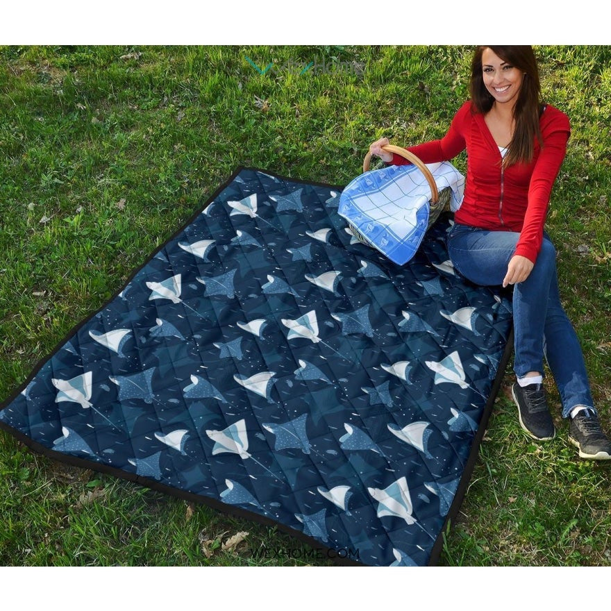 Stingray Pattern Print Design 04 Premium Quilt
