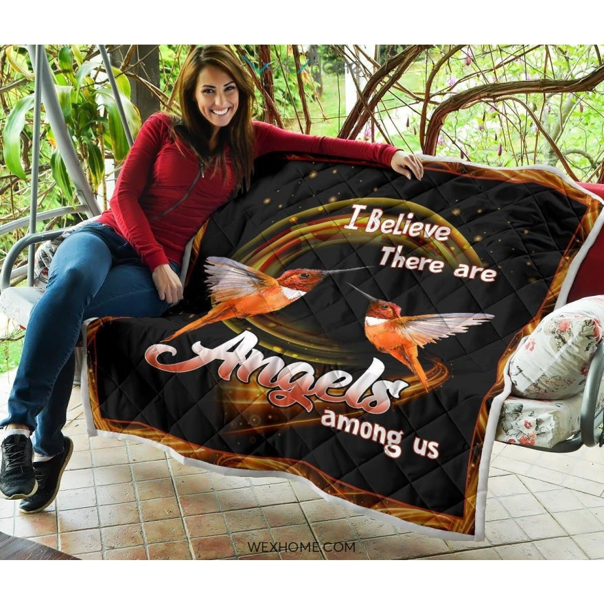 WEXHOME I Believe There Are Angels Hummingbird Premium Quilt