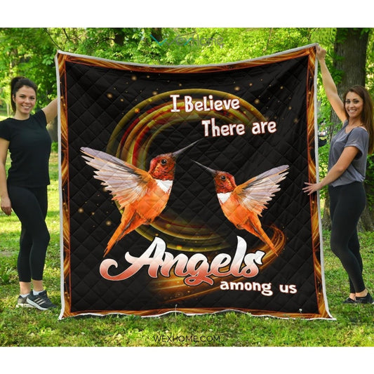 WEXHOME I Believe There Are Angels Hummingbird Premium Quilt