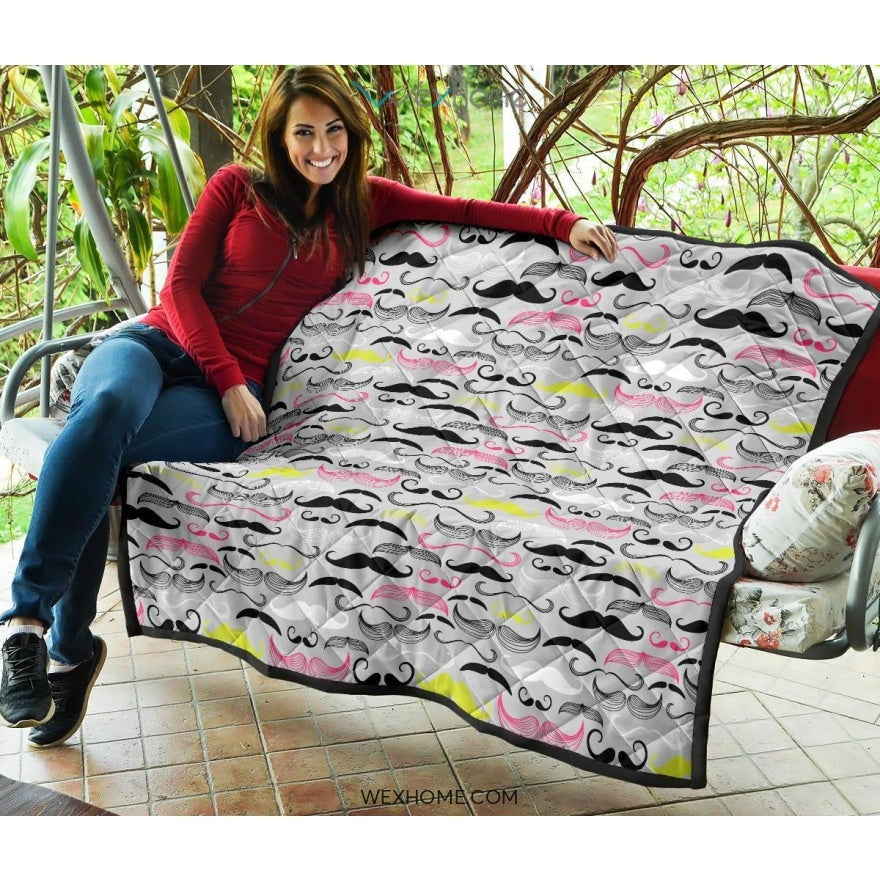 Mustache Beard Pattern Print Design 02 Premium Quilt
