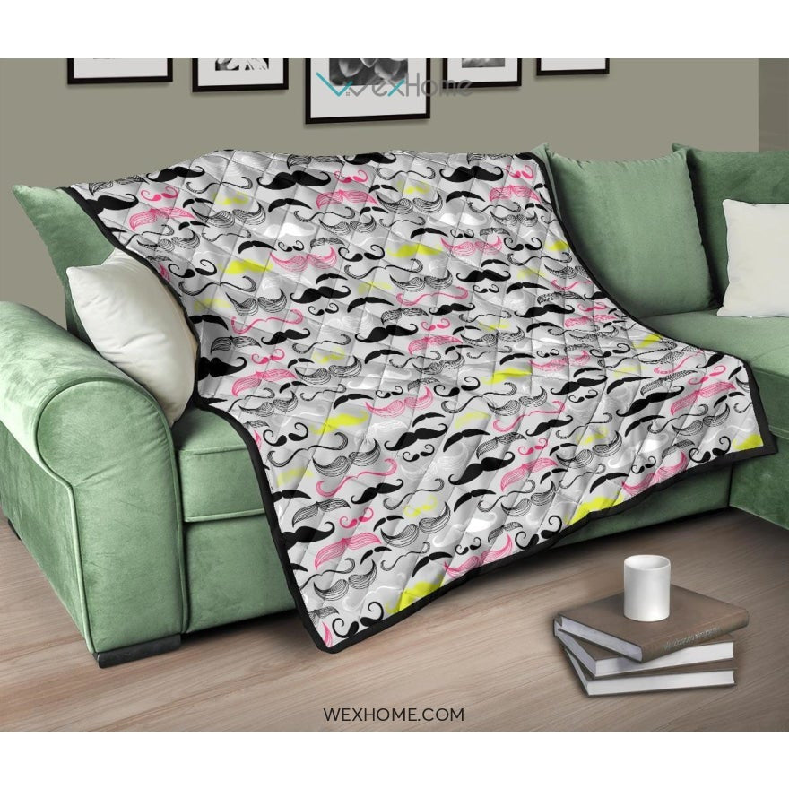 Mustache Beard Pattern Print Design 02 Premium Quilt