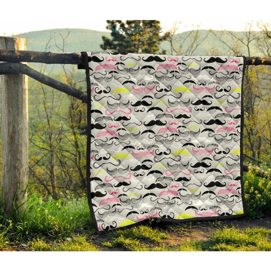 Mustache Beard Pattern Print Design 02 Premium Quilt