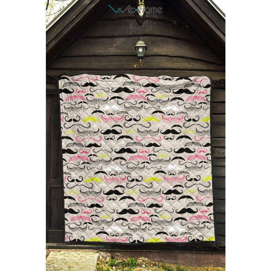 Mustache Beard Pattern Print Design 02 Premium Quilt