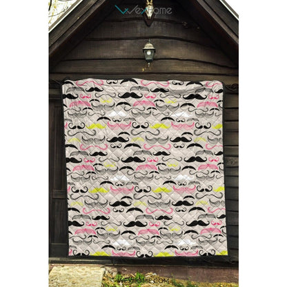 Mustache Beard Pattern Print Design 02 Premium Quilt