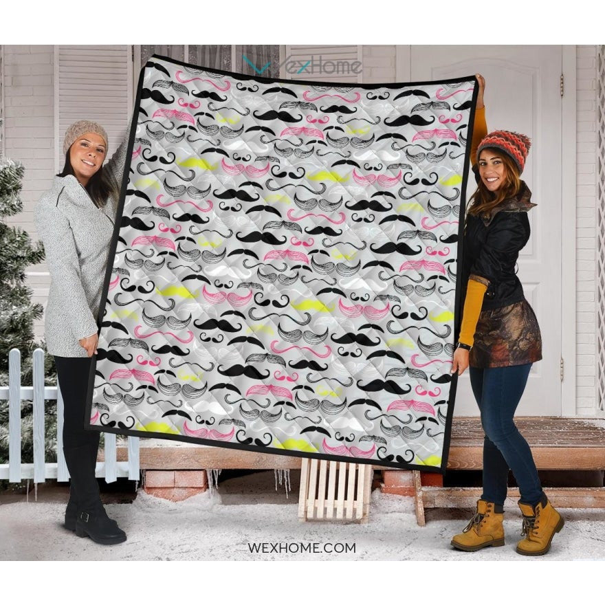 Mustache Beard Pattern Print Design 02 Premium Quilt