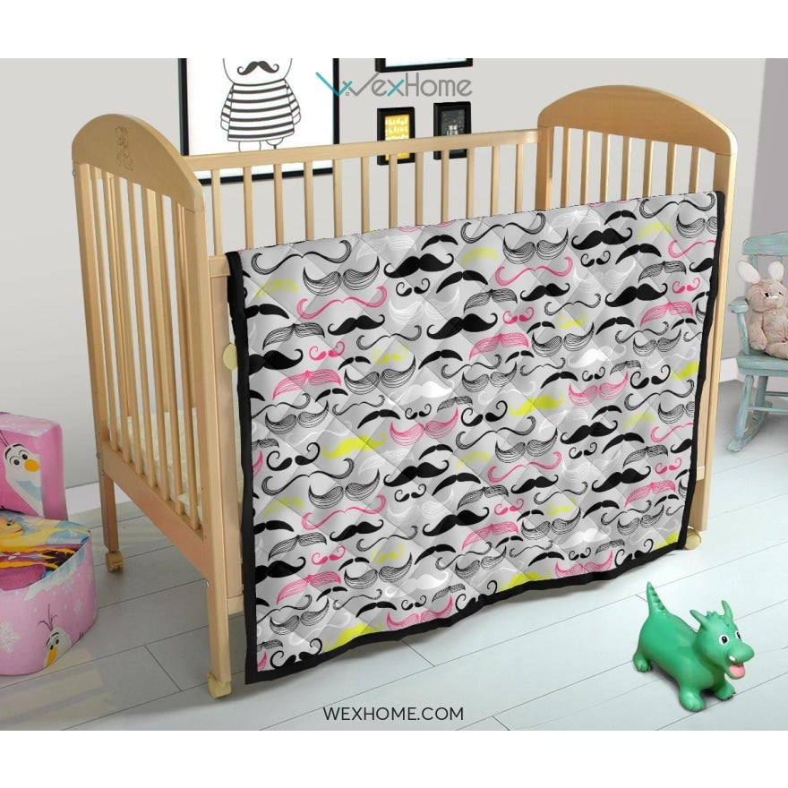 Mustache Beard Pattern Print Design 02 Premium Quilt