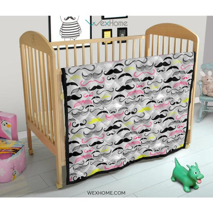 Mustache Beard Pattern Print Design 02 Premium Quilt