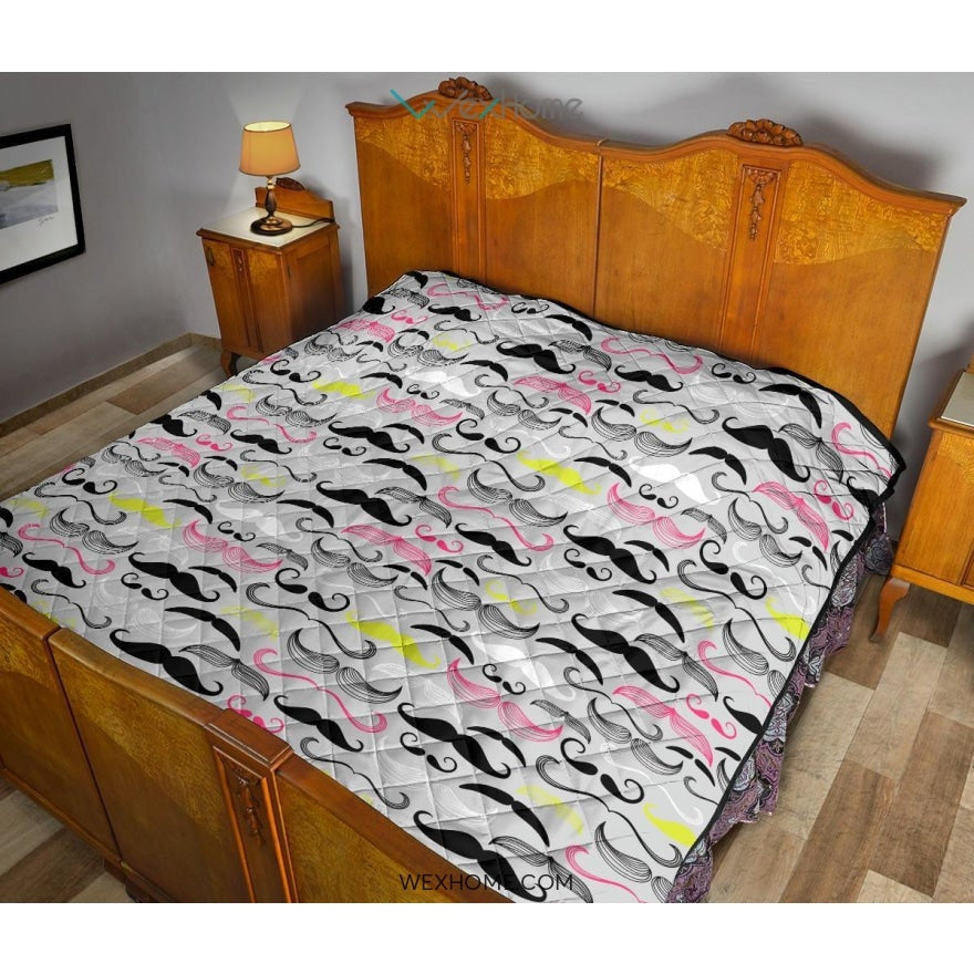 Mustache Beard Pattern Print Design 02 Premium Quilt