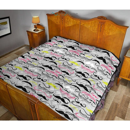 Mustache Beard Pattern Print Design 02 Premium Quilt