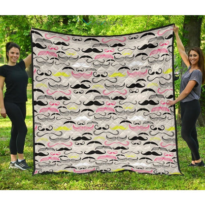 Mustache Beard Pattern Print Design 02 Premium Quilt
