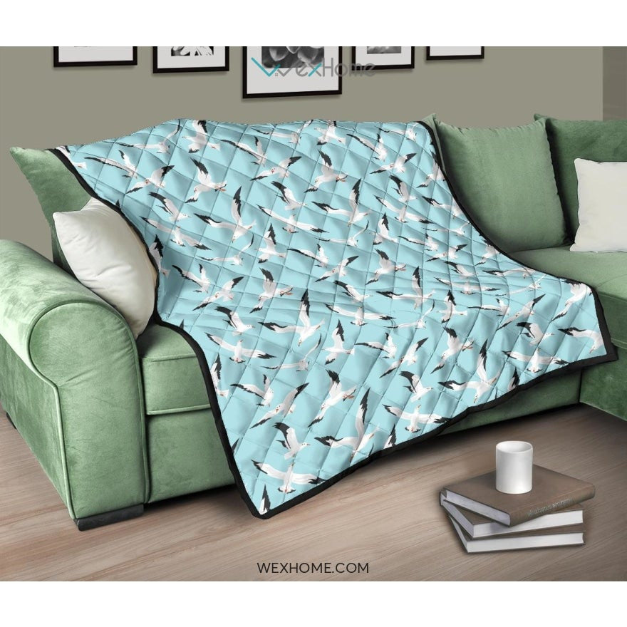 Seagull Pattern Print Design 01 Premium Quilt