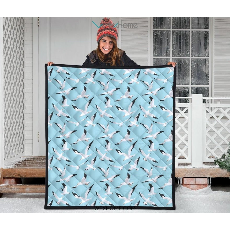 Seagull Pattern Print Design 01 Premium Quilt