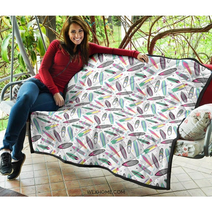 Surfboard Pattern Print Design 04 Premium Quilt