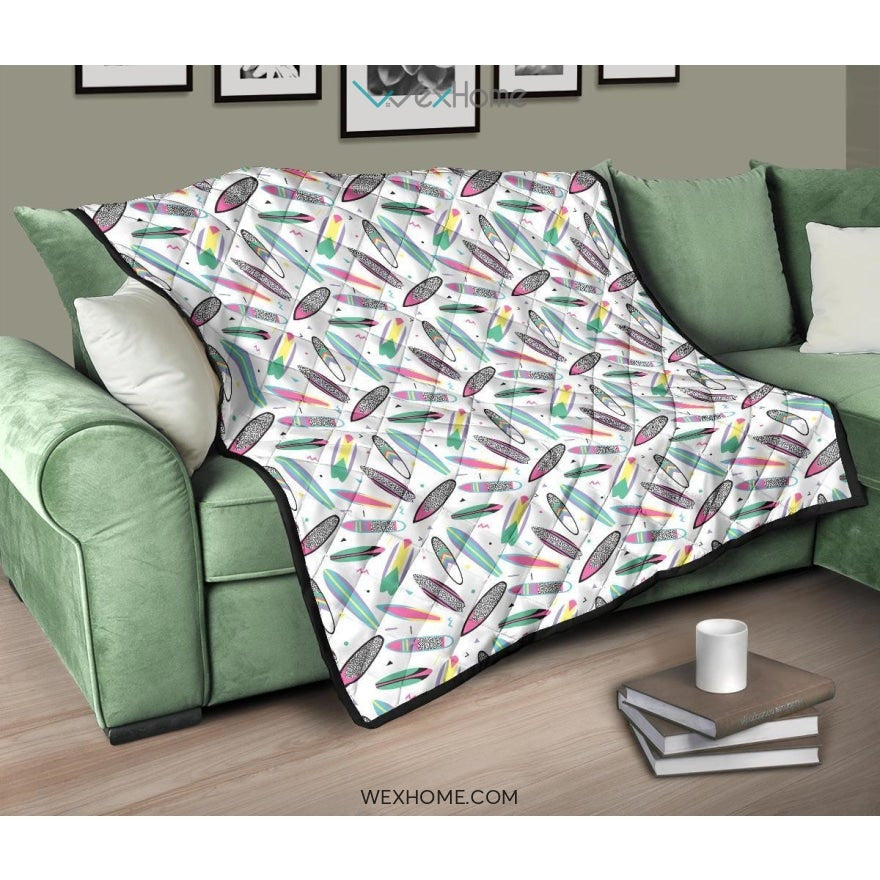 Surfboard Pattern Print Design 04 Premium Quilt