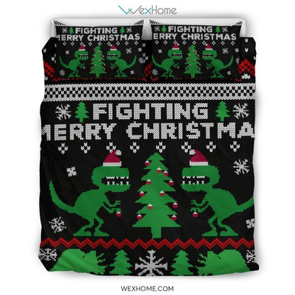 Dinosaur Fighting Merry Christmas Bedding Set