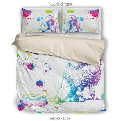 Poodle Watercolor White Background Bedding Set