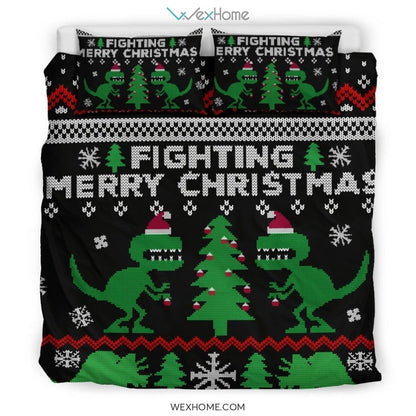 Dinosaur Fighting Merry Christmas Bedding Set
