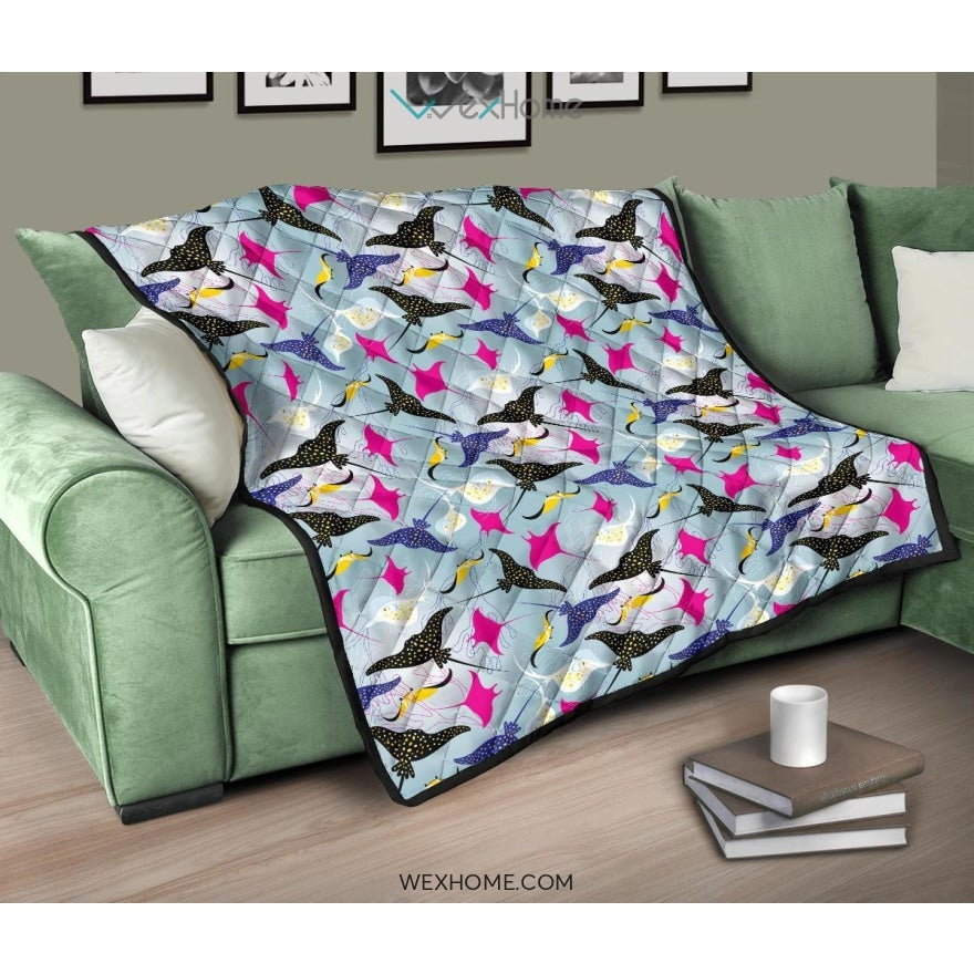Stingray Pattern Print Design 01 Premium Quilt