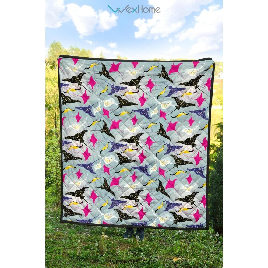 Stingray Pattern Print Design 01 Premium Quilt